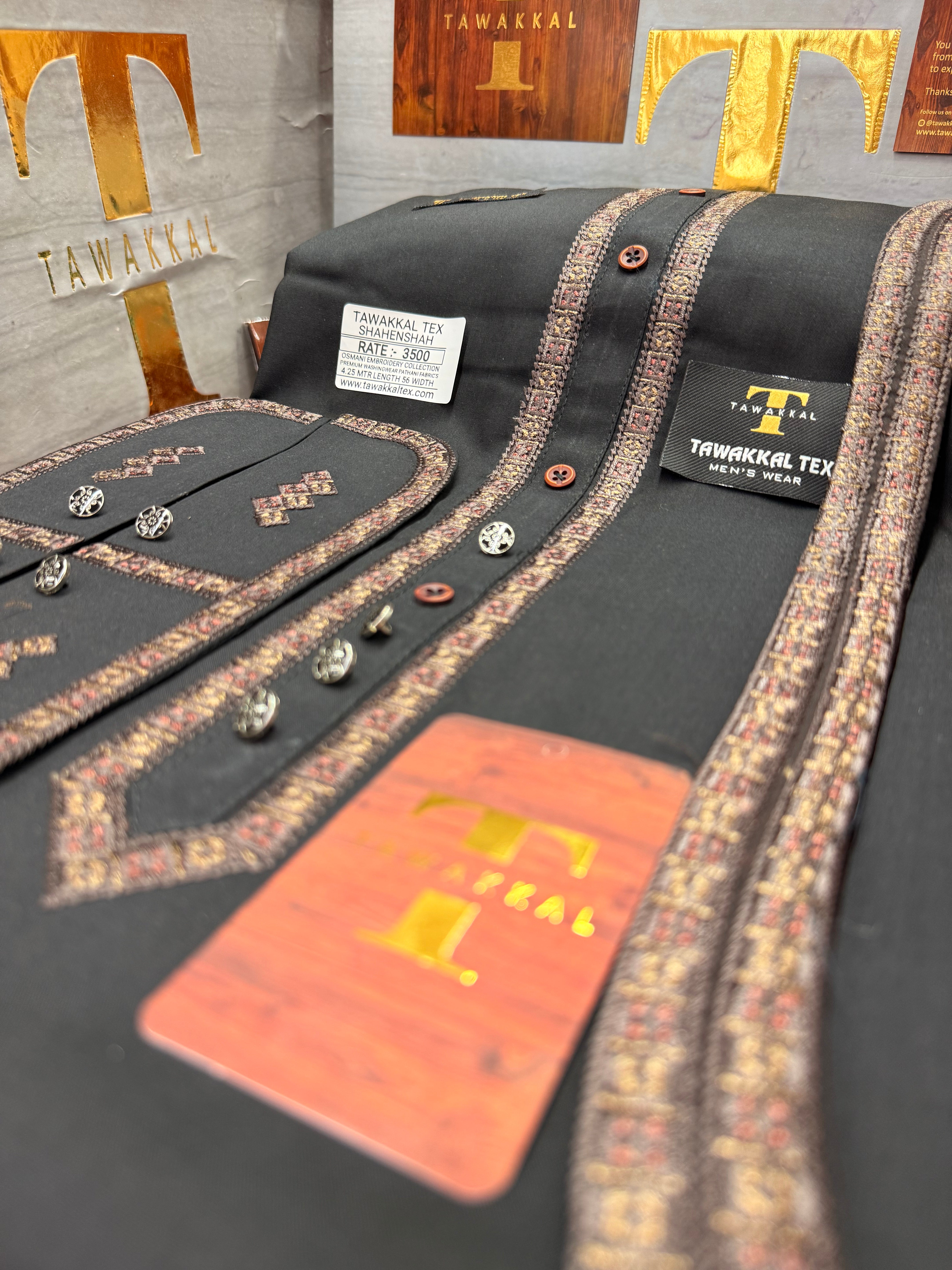 OSM-9515 BLACK SHAHENSHAH  KURTA SALAWAR (PREMIUM OSMANI EMBROIDERY PATHANI)