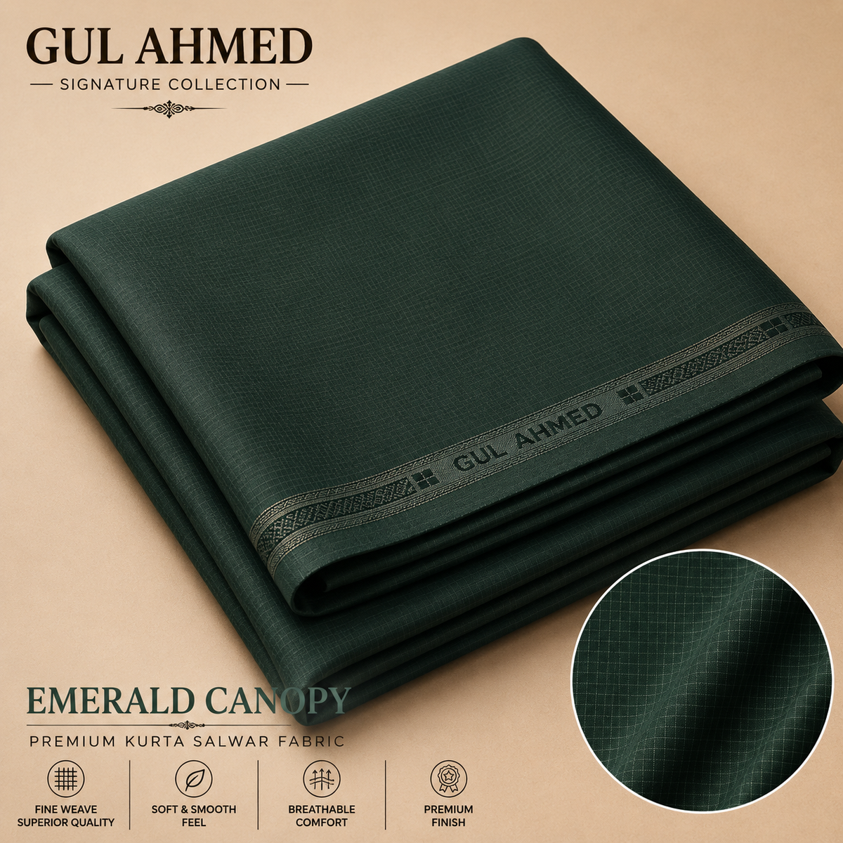 GUL AHMED Signature Collection Premium Kurta Salwar Fabric – 4.5 Mtr – Emerald Canopy