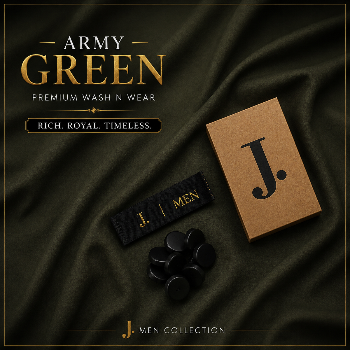 J. Men Premium Wash N Wear Fabric – Army Green | 4.5 Meter