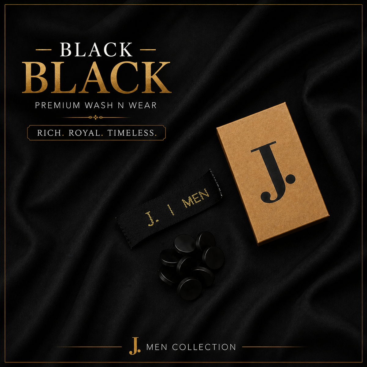 J. Men Premium Wash N Wear Fabric – Black | 4.5 Meter