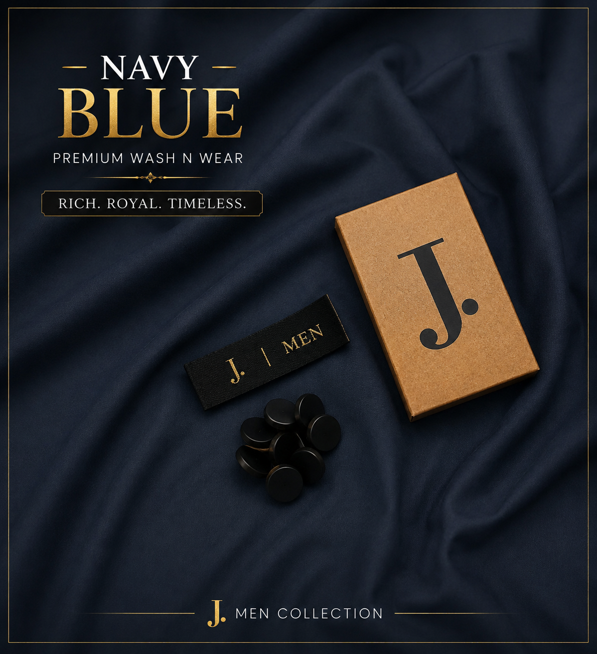 J. Men Premium Wash N Wear Fabric – Navy  Blue | 4.5 Meter