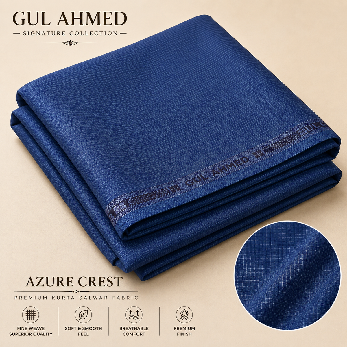 GUL AHMED Signature Collection Premium Kurta Salwar Fabric – 4.5 Mtr –  Azure Crest