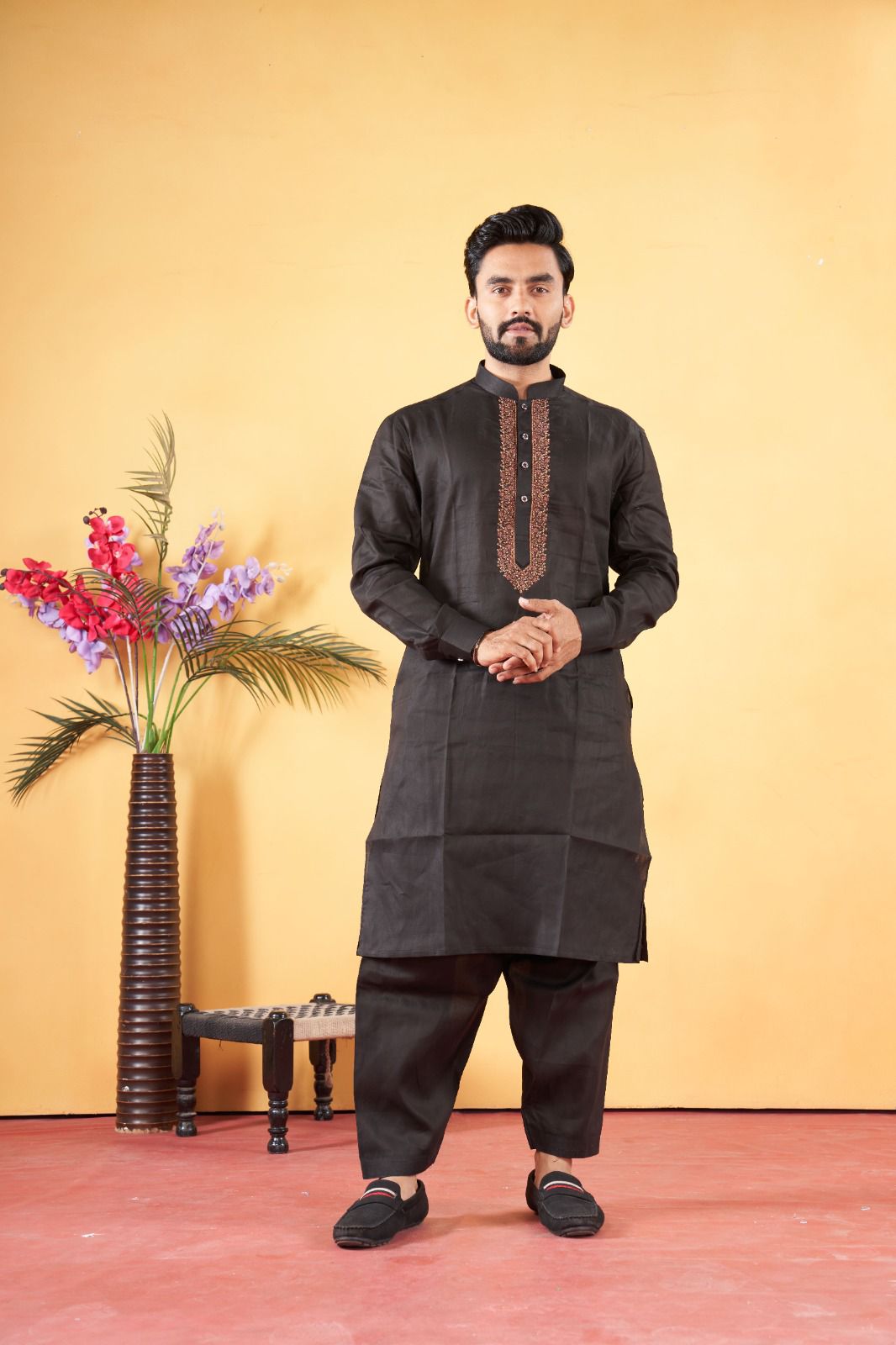 Big Kashmiri Embroidery Kurta Salwaar  BLACK-  04